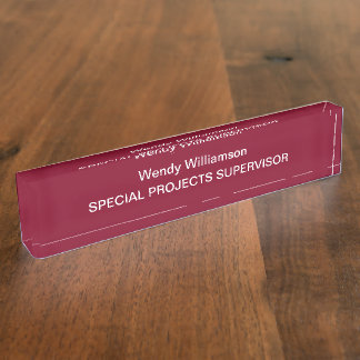 Burgundy Business Office Desk Nameplate