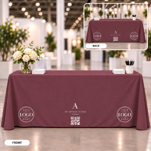 Burgundy Business QR Code Logo Table Banner Tablecloth