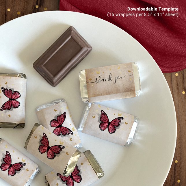Burgundy Butterfly Mini Candy Bar Wrapper Template Poster (Creator Uploaded)