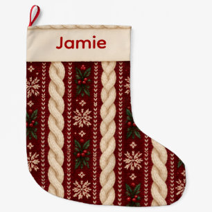 Burgundy Cable Knit Christmas Stocking