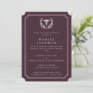 Burgundy Caduceus+Laurel Medical School Graduation Invitation