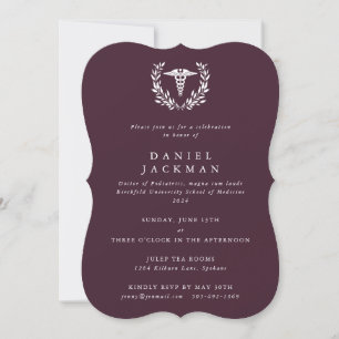 Burgundy Caduceus Medical School Graduation Invitation