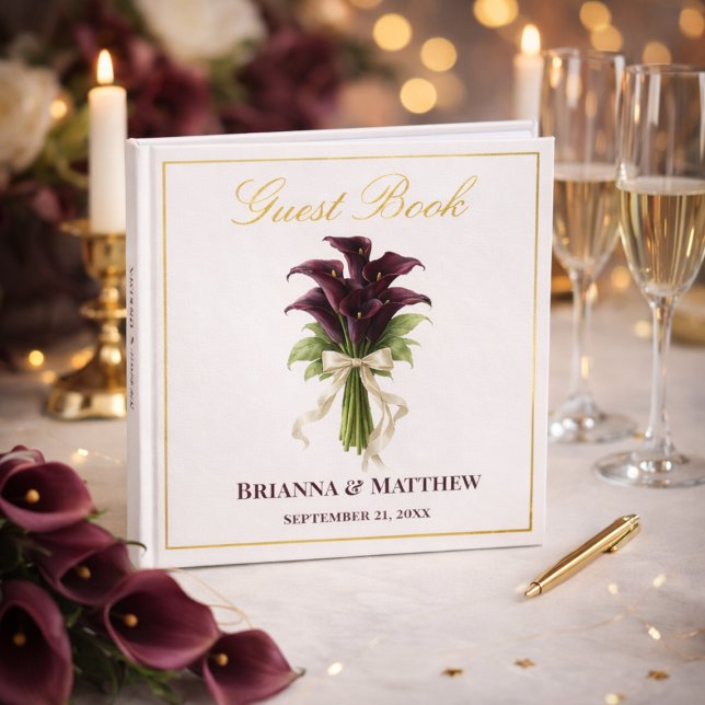 Burgundy Calla Lily Wedding Bouquet Ivory Ribbon  Guest Book (Creator Uploaded)