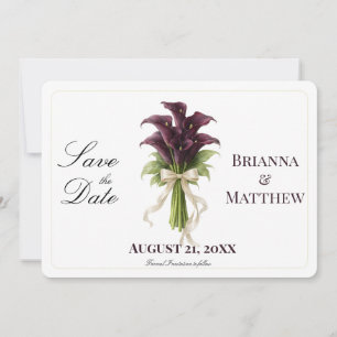 Burgundy Calla Lily Wedding Bouquet Ivory Ribbon  Save The Date