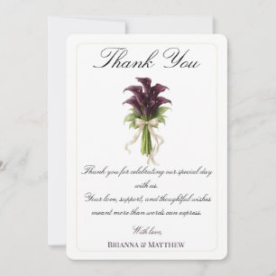 Burgundy Calla Lily Wedding Bouquet Ivory Ribbon Thank You Card
