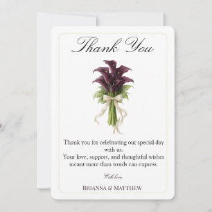 Burgundy Calla Lily Wedding Bouquet Ivory Ribbon Thank You Card