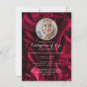 Burgundy Calligraphy Photo Celebration of Life Invitation