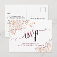Burgundy Calligraphy Rose Gold Lace Wedding RSVP 