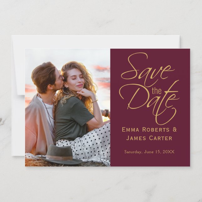 Burgundy Calligraphy Save the Date Magnet (Front)