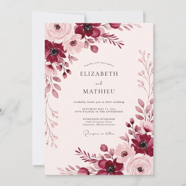 Burgundy Captivating Spring Wedding Invitation (Front)