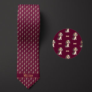 Burgundy Cartoon Beagle Tie