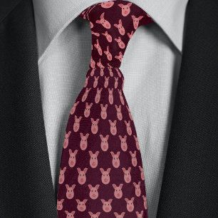 Burgundy Cartoon Pig Farmers Tie