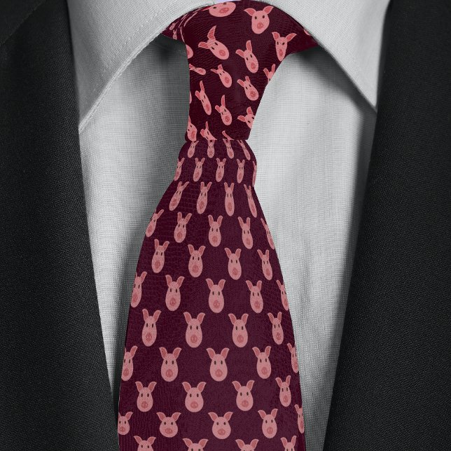 Burgundy Cartoon Pig Farmers Tie (Creator Uploaded)
