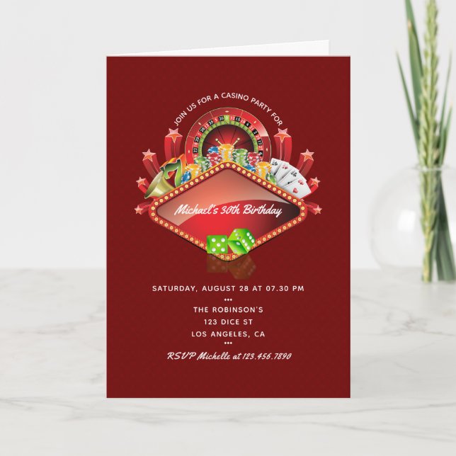 Burgundy Casino Birthday Party Invitation (Front)