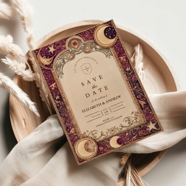 Burgundy Celestial Moon Wedding Save The Date (Creator Uploaded)