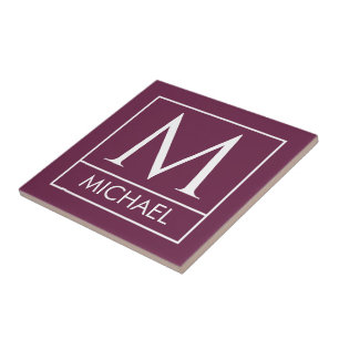 Burgundy Ceramic Tile with Custom Initial & Name
