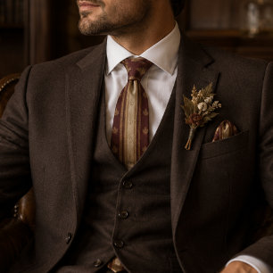 Burgundy & Champagne Autumn Leaf Regency Tie