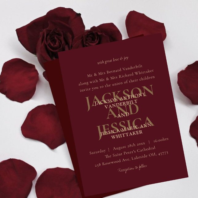 Burgundy & Champagne Elegant Minimalist Wedding Invitation (Creator Uploaded)