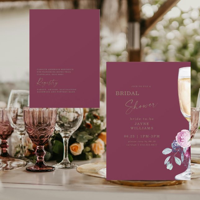 Burgundy Champagne Fall Bridal Shower Invitation (Creator Uploaded)