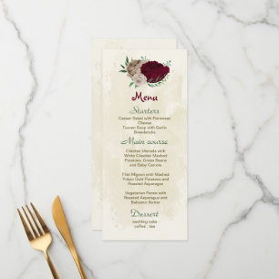 Burgundy champagne flowers botanical wedding menu