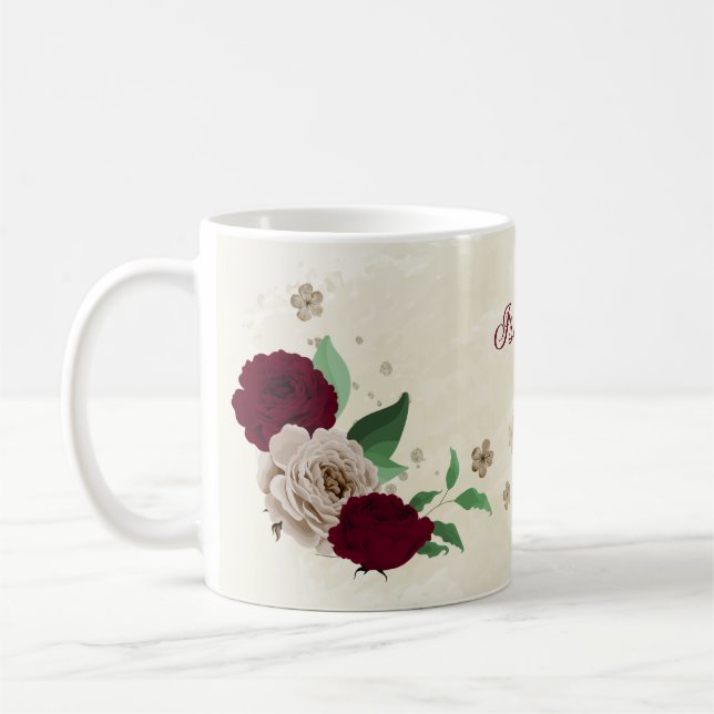 Burgundy champagne flowers  coffee mug (Left)