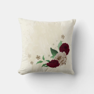 Burgundy champagne flowers cushion