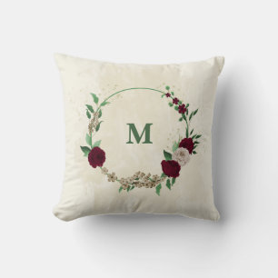 Burgundy champagne flowers cushion