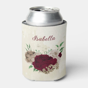 Burgundy champagne flowers wedding  can cooler