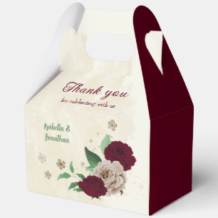 Burgundy champagne flowers wedding favour box