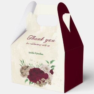 Burgundy champagne flowers wedding favour box