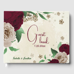 Burgundy champagne flowers wedding guest book
