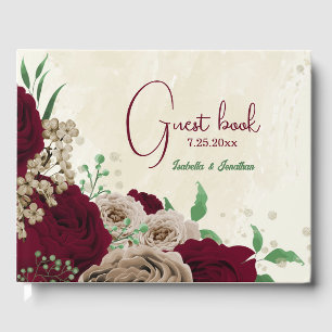 Burgundy champagne flowers wedding guest book