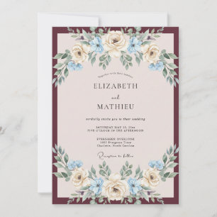 Burgundy Champagne Foliage Eucalyptus Wedding Invitation