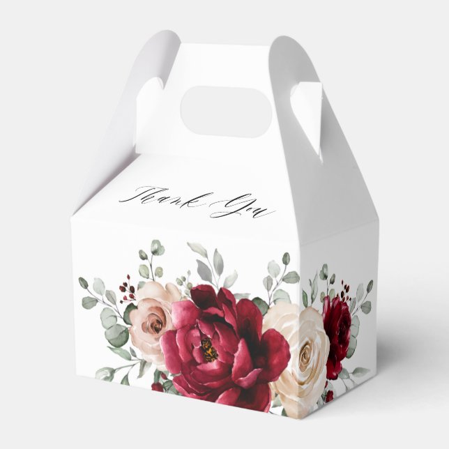 Burgundy Champagne Ivory Mauve Rose Bridal Shower Favour Box (Front Side)