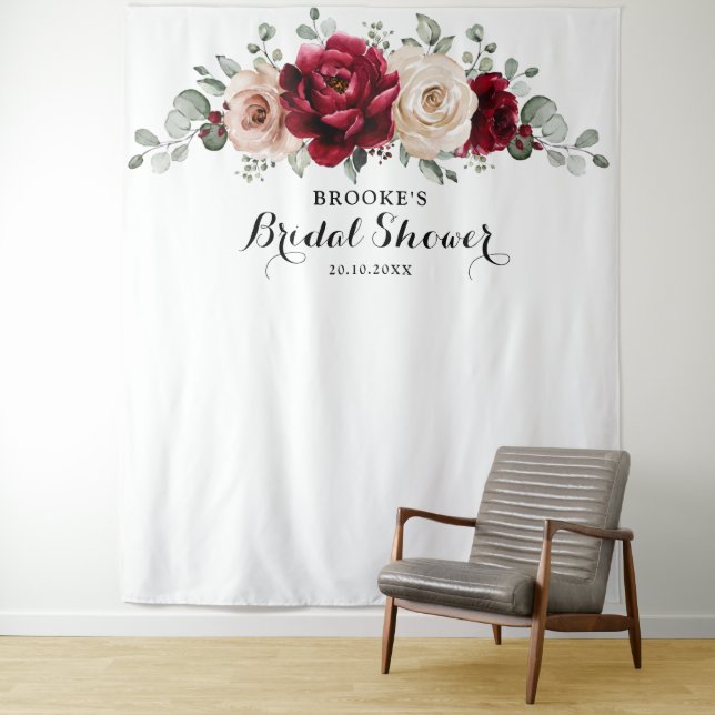 Burgundy Champagne Ivory Mauve Rose Bridal Shower Tapestry (In Situ)