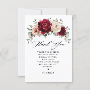 Burgundy Champagne Ivory Mauve Rose Bridal Shower Thank You Card