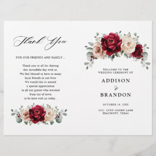 Burgundy Champagne Ivory Mauve Wedding Program