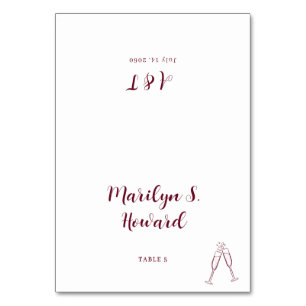 Burgundy Champagne Minimalist Monogram Wedding Table Number