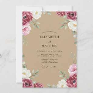 Burgundy Champagne Peony Wedding Invitation