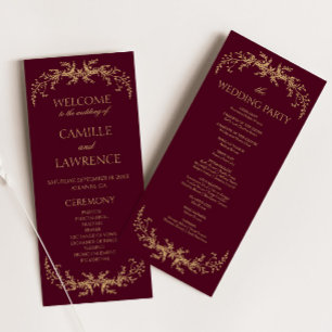 Burgundy Champagne Toile Floral Frame Wedding Program