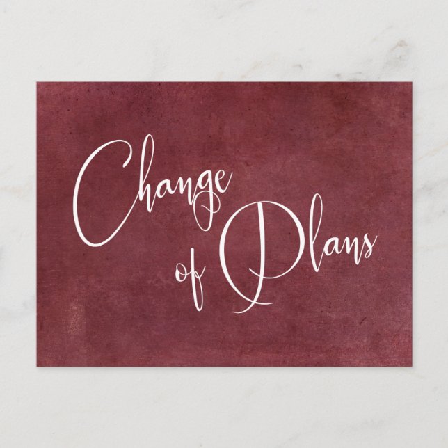 Burgundy Change of Plans Postponed Wedding Postcard (Front)