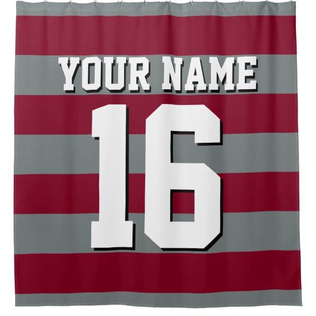 Burgundy Charcoal Sports Jersey Preppy Stripe Shower Curtain (Front)