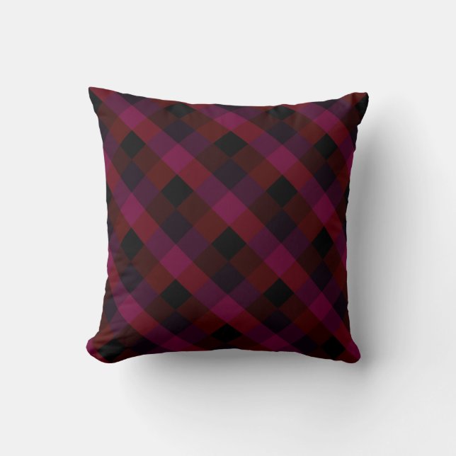 Burgundy Check Pattern Country Style Cushion (Front)