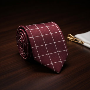 Burgundy Checkered Tie