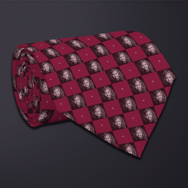 Burgundy Chequerboard Photo Pattern (1 Photo) Tie (Creator Uploaded)