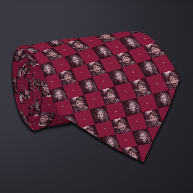 Burgundy Chequerboard Photo Pattern (2 Photos) Tie (Creator Uploaded)