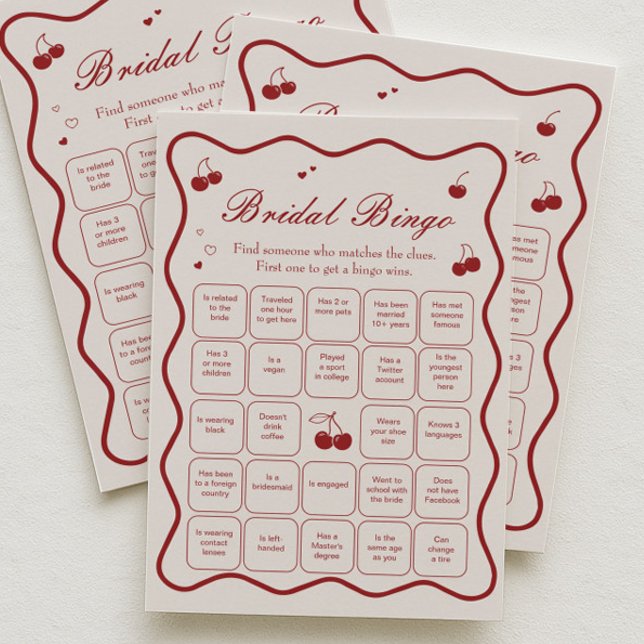 Burgundy Cherry Bridal Shower Bingo Game Card (Creator Uploaded)
