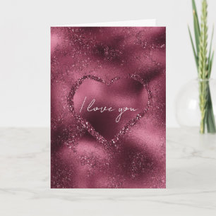 Burgundy Cherry Glitter Sparkle Heart Love Card