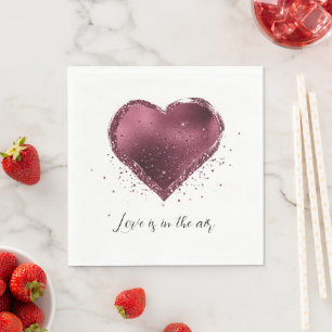 Burgundy Cherry Glitter Sparkle Heart Love  Napkin