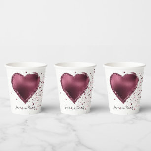 Burgundy Cherry Glitter Sparkle Heart Love  Paper Cups